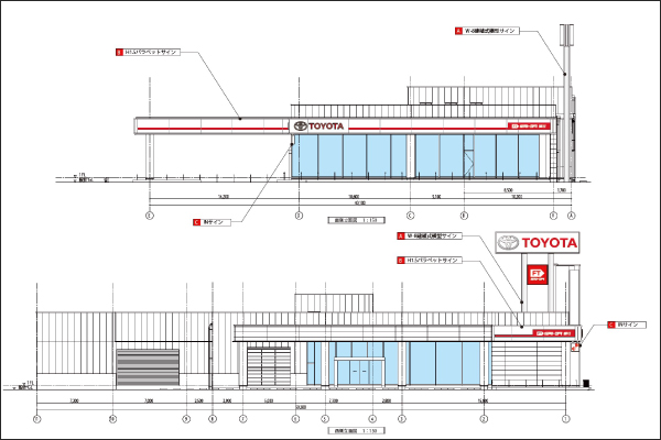 TOYOTAの店舗サイン配置図